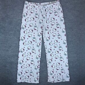 Hello Kitty Sweatpants Womens XL White Logo All Over Print Casual Drawstring Y2K